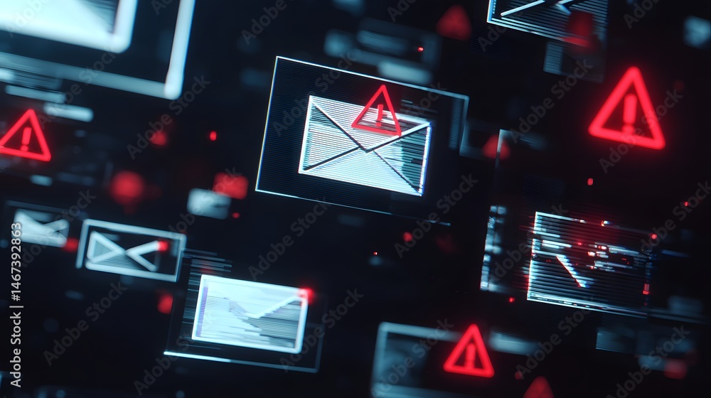 Poster digital age deception a phishing scam warning concept illustrating cyber threats and risks with caut