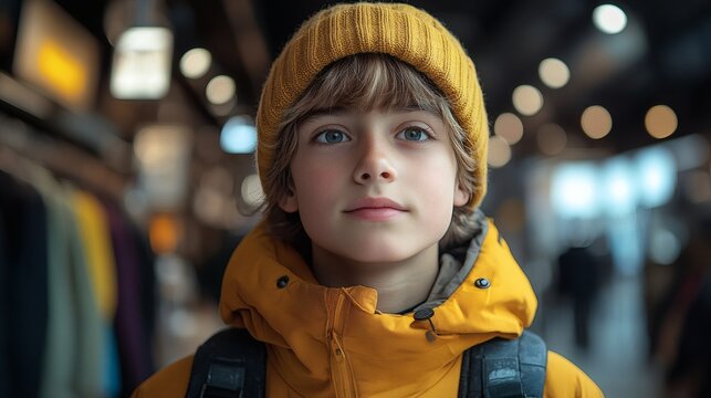 Teen boy using gimbal stabilizer to record cinematic vlog content walking through a trendy urban shopping district 