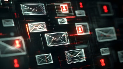 Be Aware of Phishing Scams A Digital Illustration of Email Envelopes and Warning Signals in a Modern Concept of Cyber Security Awareness Program