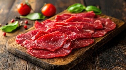 Fototapeta premium Thinly sliced raw horse meat for carpaccio