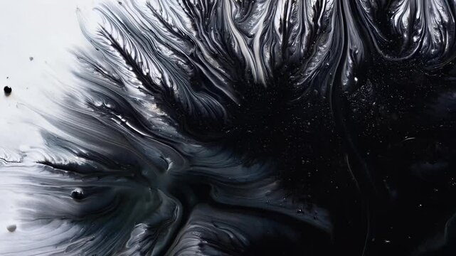 Dense black ink spreads outward with electric fraying tendrils