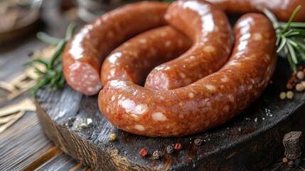 Traditional raw Polish kielbasa sausages