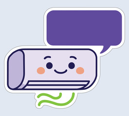 Cute smiling air conditioner cartoon blowing fresh air with a cheerful face – adorable HVAC character sticker design.