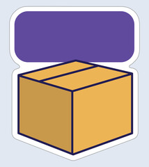 Cartoon cardboard box with speech bubble – delivery or shipping icon with blank message