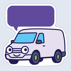 Smiling delivery van with speech bubble – cute cartoon logistics vehicle illustration in flat style