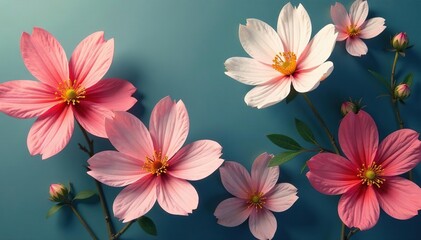 Geometric stylized blossoms, muted tones, minimalist aesthetic , contemporary, subtle, clean