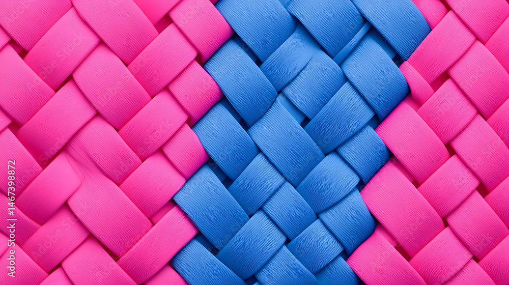 Aufkleber intricate weave design. the pattern features a blend of blue and pink strands, creating a visually a