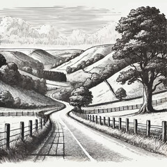 Black and white rural road in vector style