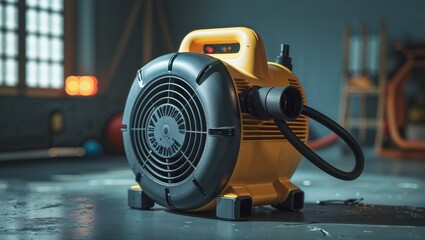 Photorealistic image of a portable air purifier with removable parts on a white background