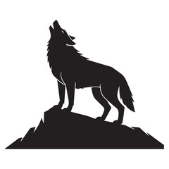 A wolf howling at the moon with a moon in the Vector Black silhouette. with white background