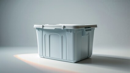 Photorealistic image of a plastic fridge storage bin