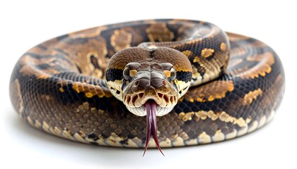 Obraz premium Brown Ball Python Coiled on White Background