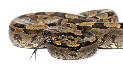 Fototapeta premium Close-Up of a Coiled Boa Constrictor on White Background