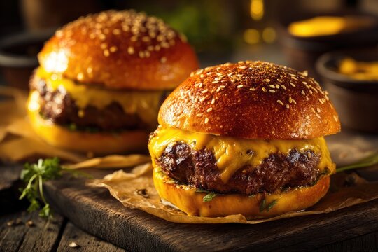 Delicious Gourmet Burgers Mouthwatering Beef and Cheese Sliders Ready for Enjoyment