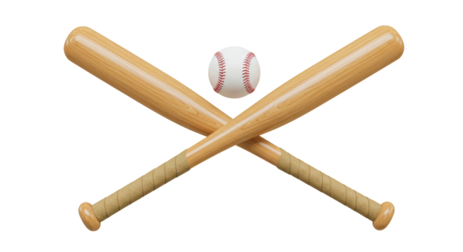 Isolated Crossed Baseball Bats with Ball in Middle