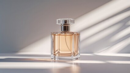 Photorealistic image of a perfume bottle inside a cosmetic bag