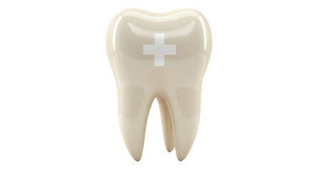 Isolated Anatomical Tooth with White Cross Symbol for Dental Care