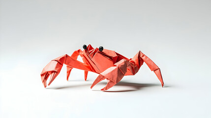 Origami Crab Model In Red Color On White Background