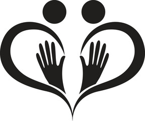 Black Heart-shaped logo with hands and people