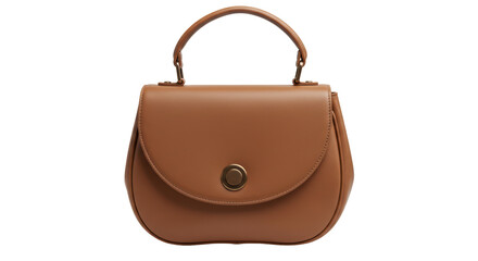 Isolated Brown Leather Handbag with Handle and Metal Clasp