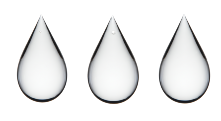 Isolated Set of Three Transparent Water Drops with Reflections