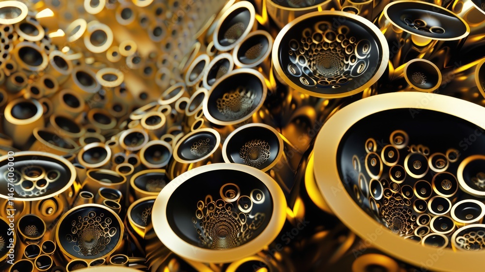 Poster abstract black and gold color light in circle shapes scatter around express colorful design. round f