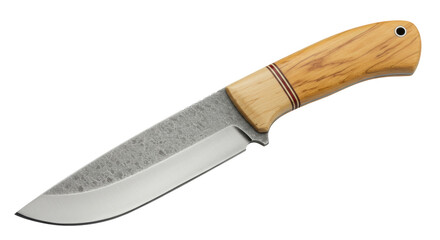Isolated Handmade Hunting Knife with Wooden Handle