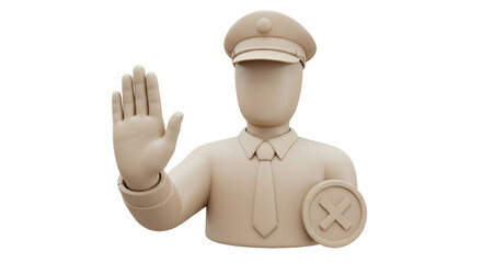 Isolated 3D Character with Stop Hand and X Symbol