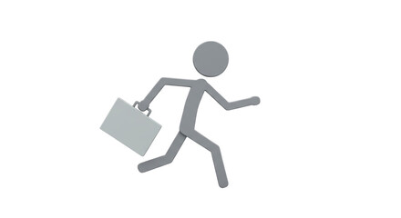 Isolated Cartoon Stick Figure Running with Briefcase