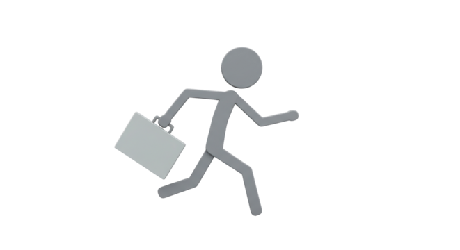 Isolated Cartoon Stick Figure Running with Briefcase