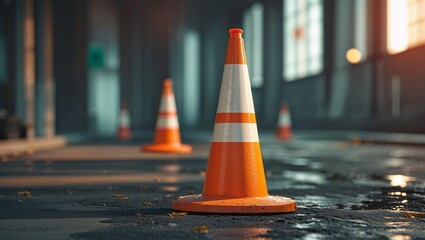 Photorealistic image of a orange traffic cone