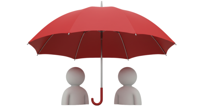 Isolated People under Red Umbrella Protection