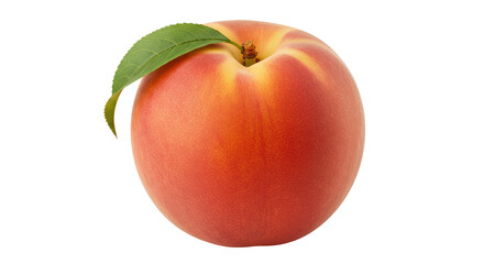 Isolated Fresh Peach with Leaf on White Background