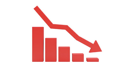 Isolated Declining Bar Graph with Arrow Indicating Loss