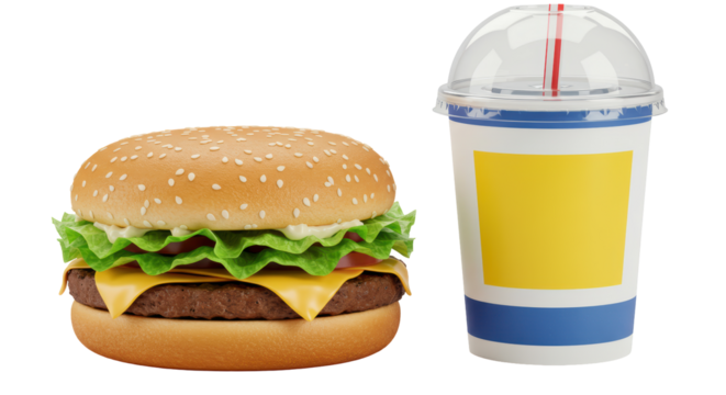Isolated Burger and Soda Combo for Fast Food Meal
