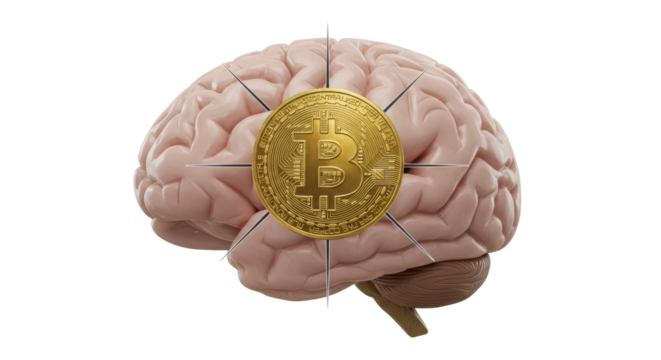 Isolated Brain with Bitcoin Symbol for Cryptocurrency Concept