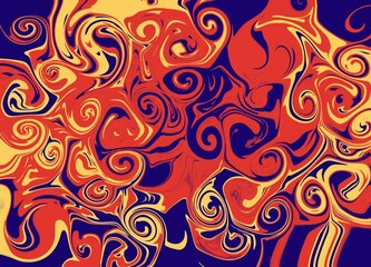 Red, yellow, navy blue Liquid marble texture design, colorful marbling