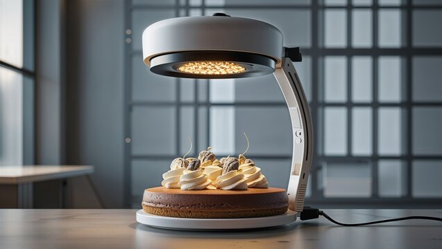 Photorealistic image of a motion-activated nightstand lamp in a clean isolated environment