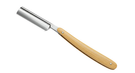 Isolated Straight Razor with Wooden Handle Shaving Tool