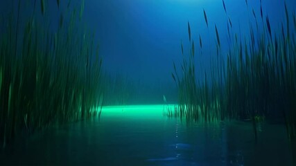 Enigmatic Aquatic Night Scene: Serene Underwater Plants and Glowing Waters - Powered by Adobe