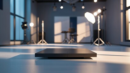 Photorealistic image of a motion flavor tile base with soft white backdrop