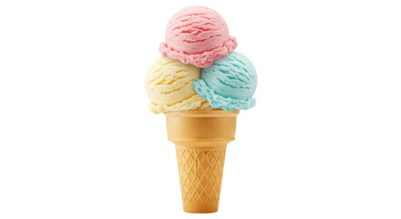 Isolated Colorful Ice Cream Cone with Three Scoops