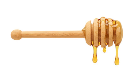 Isolated Wooden Honey Dipper with Dripping Honey