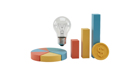 Isolated Business Concept with Light Bulb Chart and Coin