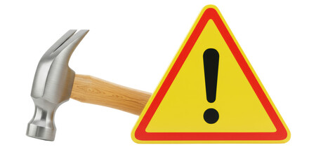 Isolated Warning Sign with Exclamation Mark Next to a Hammer