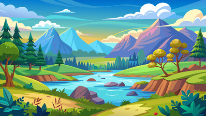 summer landscape with mountains and lake
