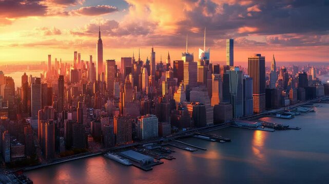 Metropolis Marvel, Breathtaking Cityscape Under Golden Hour Skies