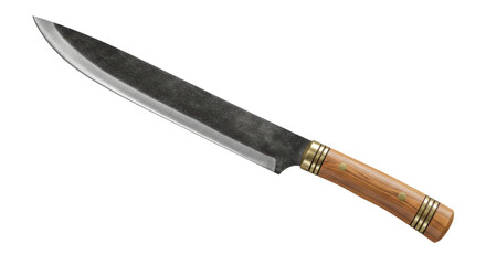 Isolated Kitchen Knife with Wooden Handle Sharp Blade