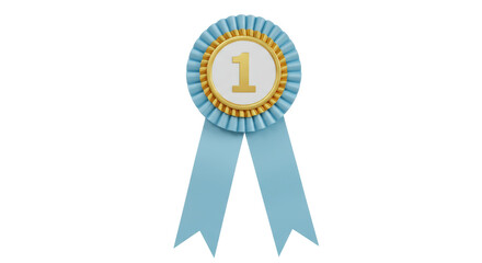 Isolated Blue Ribbon Award with Number One