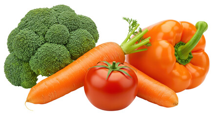 Isolated Fresh Vegetables Broccoli Carrots Tomato Pepper